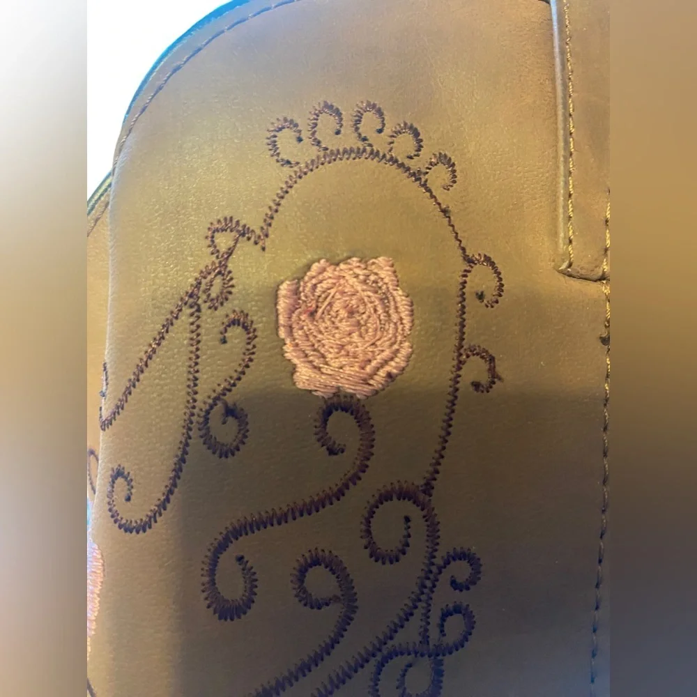 Shyanne Girl's Floral Embroidered Cowgirl Boots Sz 5 Brown Western Midcalf Boot